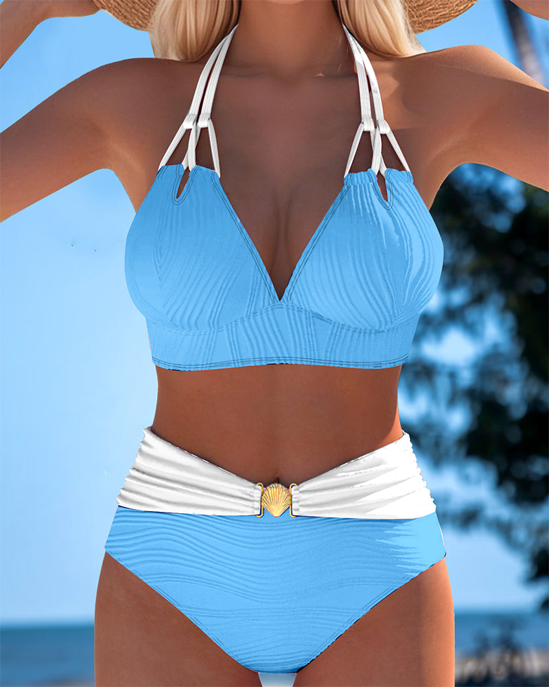 Maillot de Bain Double bretelle Haute taille Couleur contrastée