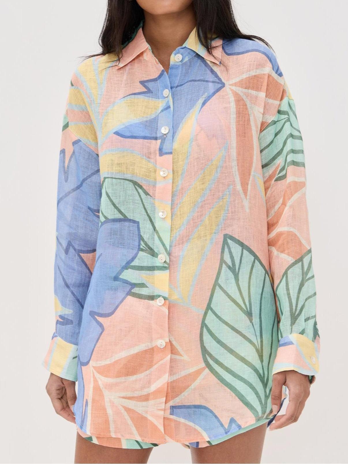 Ensemble "Playa Boyfriend" à Imprimé Feuillage Tropical