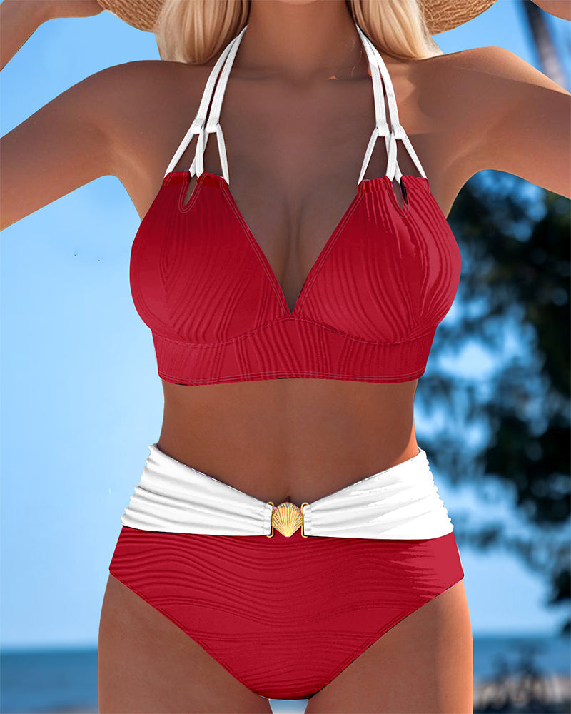 Maillot de Bain Double bretelle Haute taille Couleur contrastée
