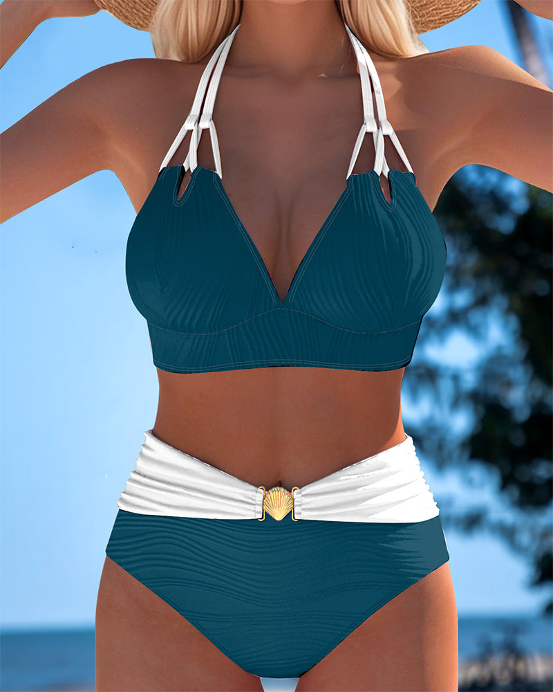 Maillot de Bain Double bretelle Haute taille Couleur contrastée