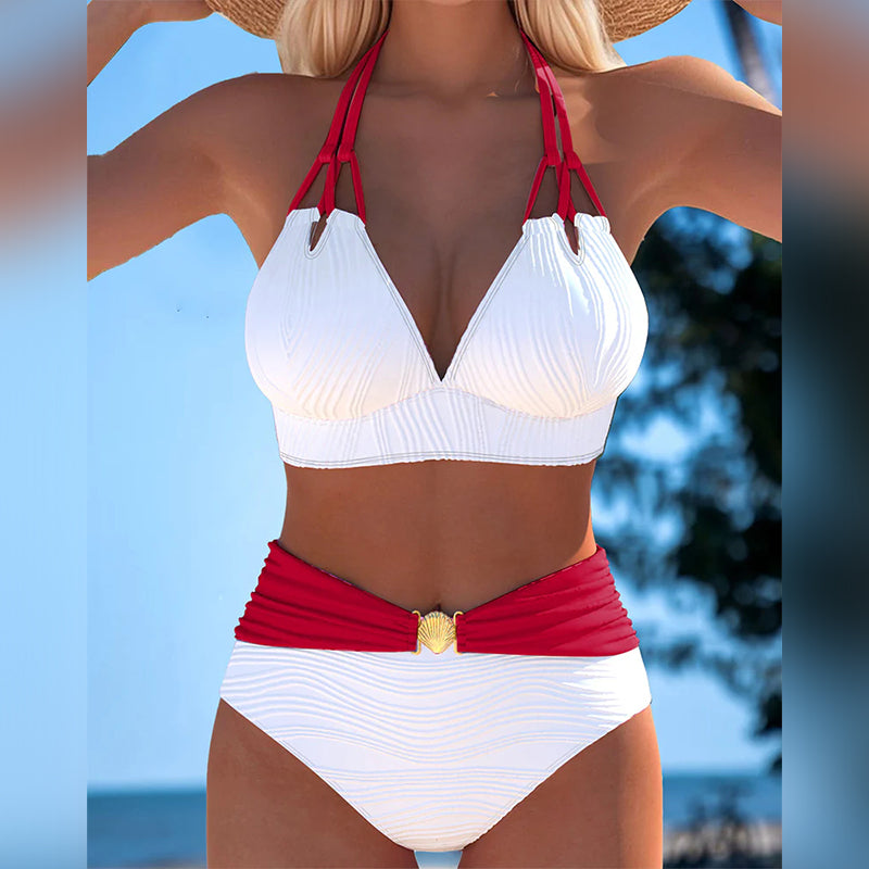 Maillot de Bain Double bretelle Haute taille Couleur contrastée