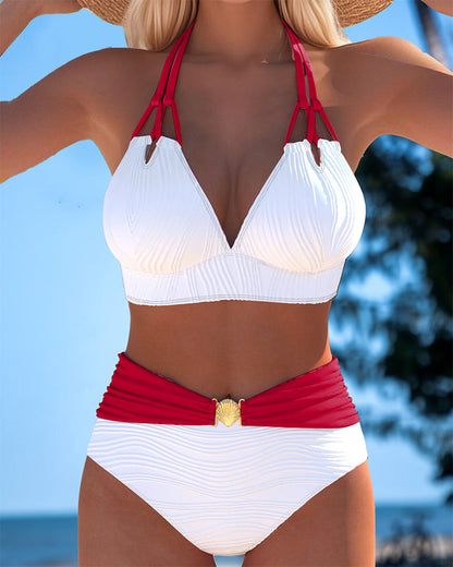 Maillot de Bain Double bretelle Haute taille Couleur contrastée